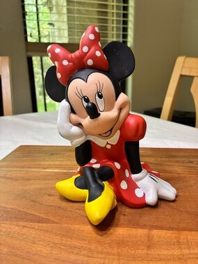 Disney VTG Minnie Mouse Red Polka Dot Plastic Piggy Bank Figurine